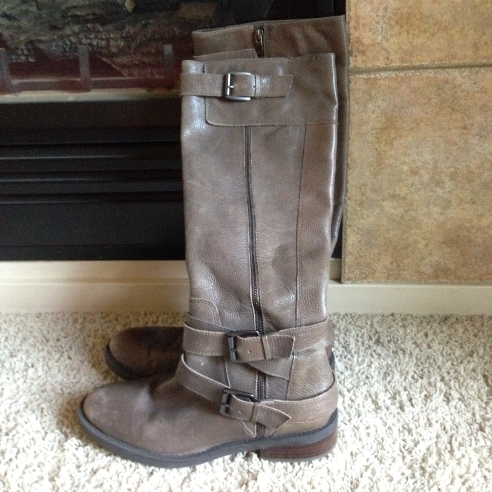 Enzo Angiolini Grayish Brown Buckle Riding Boots